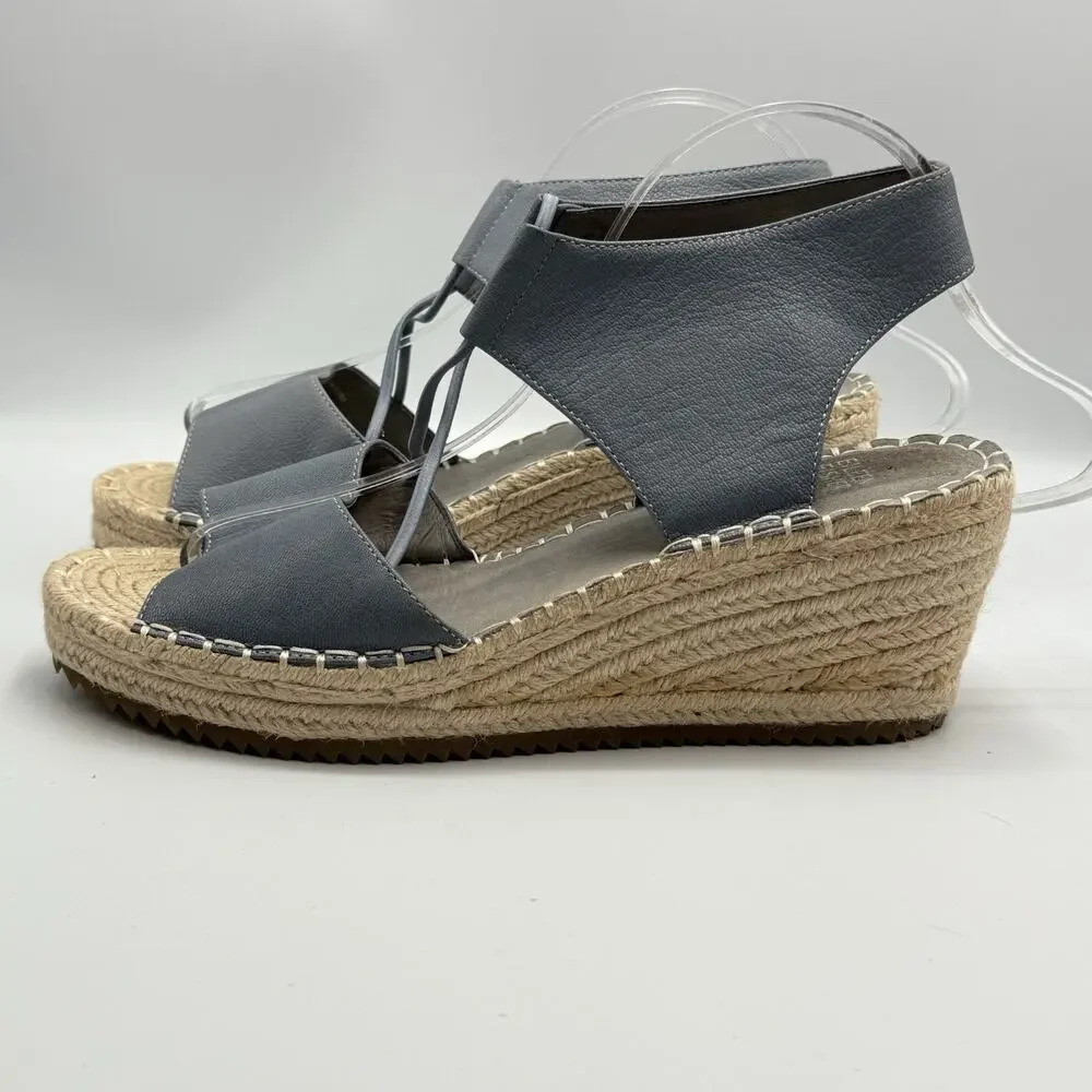 Eileen Fisher AGNES Blue Leather Espadrille Sandals WOMENS SIZE 9 Platform Wedge